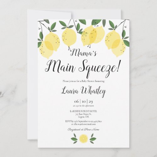 Mamas Main Squeeze Lemon Baby Shower Invitation