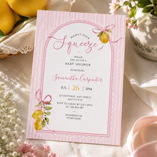 Mama's main squeeze Lemon bow baby girl shower Invitation