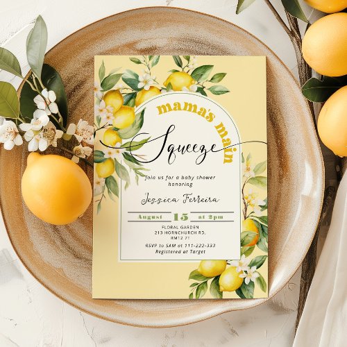 Mamas main squeeze lemon citrus baby shower invitation