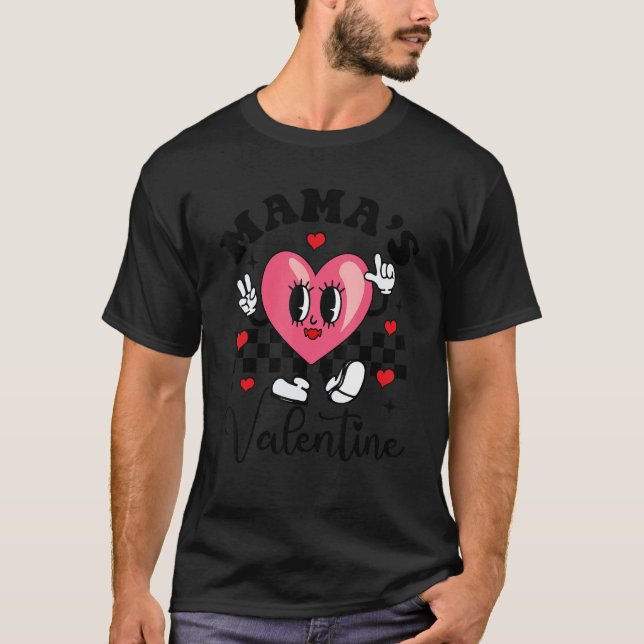Mama's Valentine Groovy Heart Valentine's Day Mom  T-Shirt (Front)