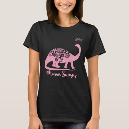 Mamasaurus Dino Mom Pink Floral Mandala Custom T_Shirt