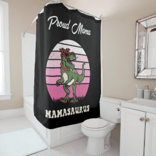 Mamasaurus Funny Dinosaur on Pink Colors Sunset Shower Curtain