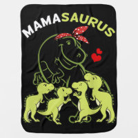 Mamasaurus Mama of 4 Kids Mom Dinosaur Baby Baby Blanket