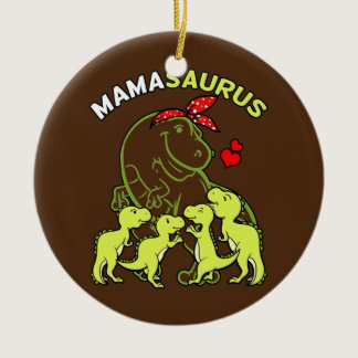 Mamasaurus Mama Of 4 Kids Mom Dinosaur Baby Ceramic Ornament