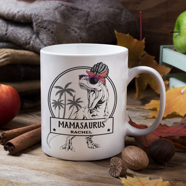 Mamasaurus Mom T rex Dino Funny Custom Name Coffee Mug (Creator Uploaded)