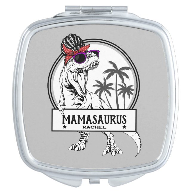 Mamasaurus Mom T rex Dino Funny Custom Name Compact Mirror (Front)
