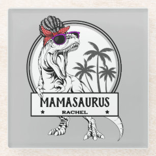 Mamasaurus Mom T rex Dino Funny Custom Name Glass Coaster