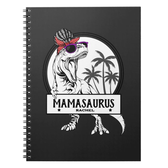 Mamasaurus Mom T rex Dino Funny Custom Name Notebook (Front)