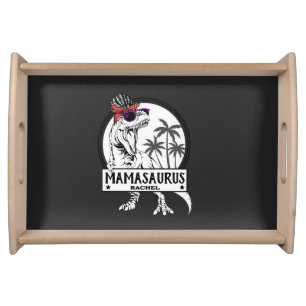 Mamasaurus Mom T rex Dino Funny Custom Name Serving Tray