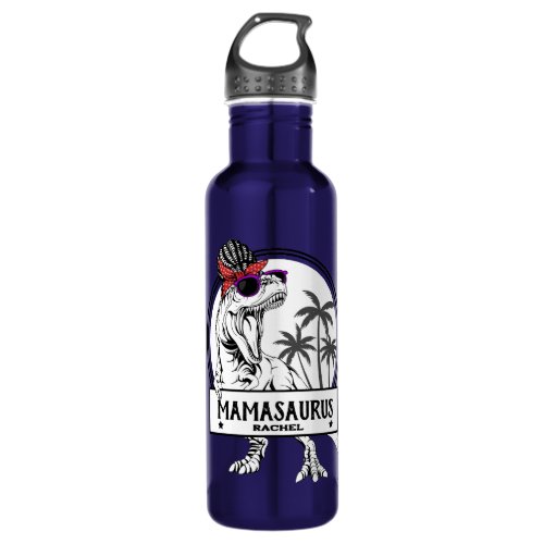 Mamasaurus Mom T rex Dino Funny Custom Name Stainless Steel Water Bottle