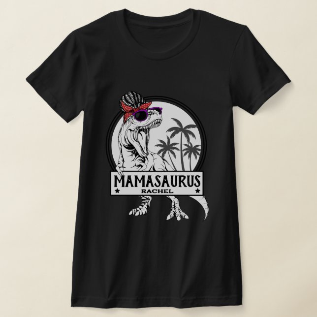 Mamasaurus Mom T rex Dino Funny Custom Name T-Shirt (Laydown)