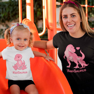 MamaSaurus Pink T-Rex and Pink Baby Girl Dinosaurs T-Shirt
