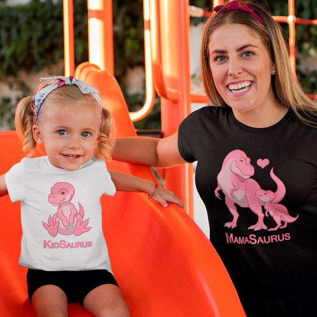 MamaSaurus Pink T-Rex and Pink Baby Girl Dinosaurs T-Shirt (Creator Uploaded)