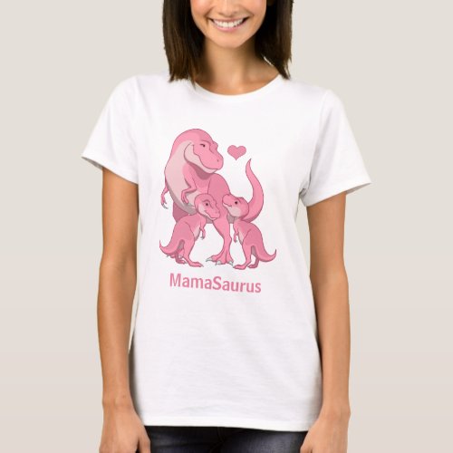 MamaSaurus Pink T_Rex Twin Baby Girl Dinosaurs T_Shirt