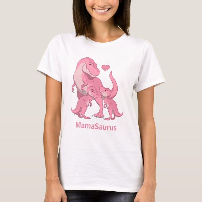 MamaSaurus Pink T-Rex Twin Baby Girl Dinosaurs T-Shirt (Front)