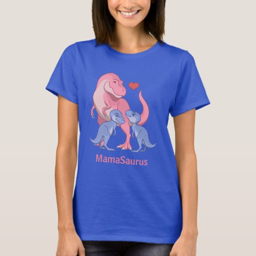 MamaSaurus Pink T_Rex Twin Blue Baby Boy Dinosaurs T_Shirt