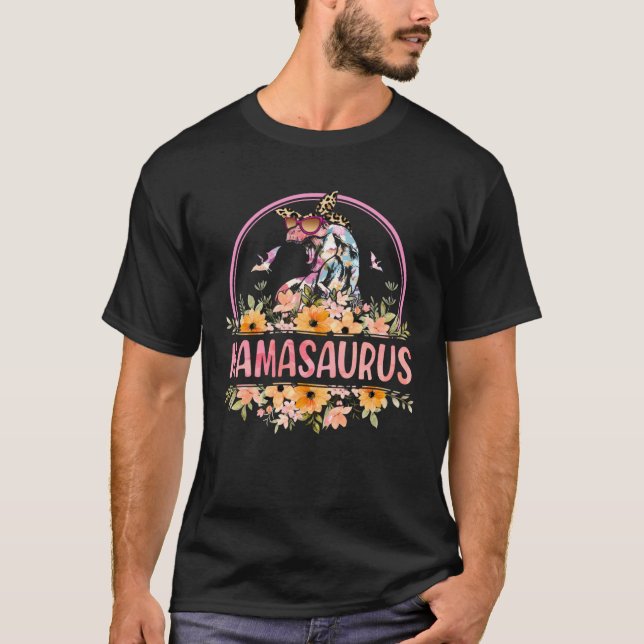 Mamasaurus Rex Mom Dinosaur Leopard Flower Rex Mam T-Shirt (Front)