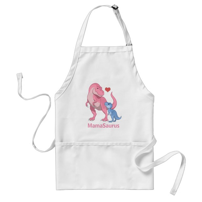 MamaSaurus T-Rex and Baby Boy Dinosaurs Adult Apron (Front)
