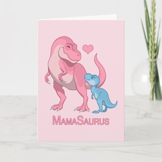 MamaSaurus T-Rex and Baby Boy Dinosaurs Announcement (Front)