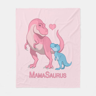 MamaSaurus T-Rex and Baby Boy Dinosaurs Fleece Blanket