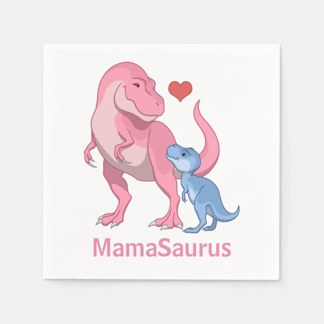 MamaSaurus T-Rex and Baby Boy Dinosaurs Napkins (Front)