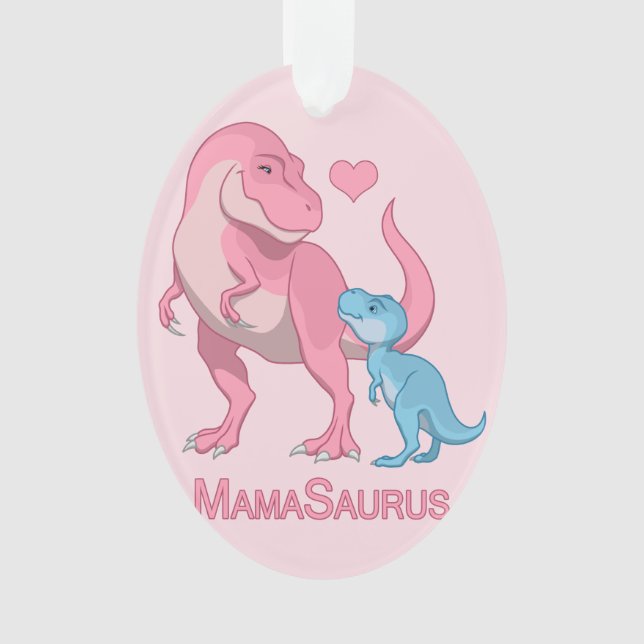 MamaSaurus T-Rex and Baby Boy Dinosaurs Ornament (Front)