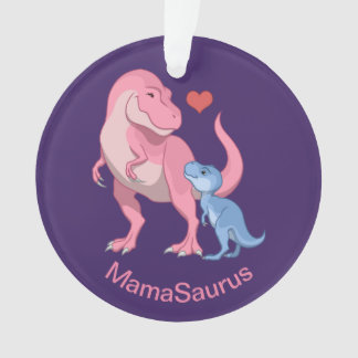 MamaSaurus T-Rex and Baby Boy Dinosaurs Ornament