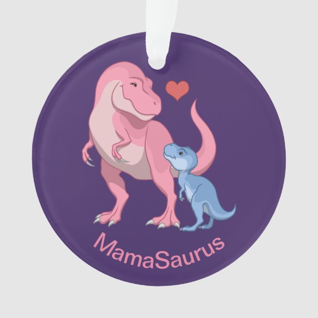 MamaSaurus T-Rex and Baby Boy Dinosaurs Ornament (Front)