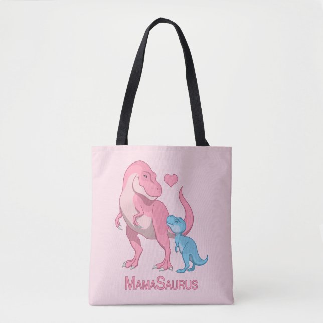 MamaSaurus T-Rex and Baby Boy Dinosaurs Tote Bag (Front)
