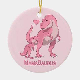 MamaSaurus T-Rex and Baby Girl Dinosaurs Ceramic Ornament