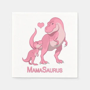 MamaSaurus T-Rex and Baby Girl Dinosaurs Napkins