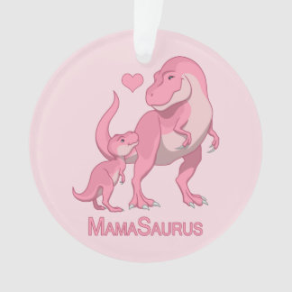 MamaSaurus T-Rex and Baby Girl Dinosaurs Ornament
