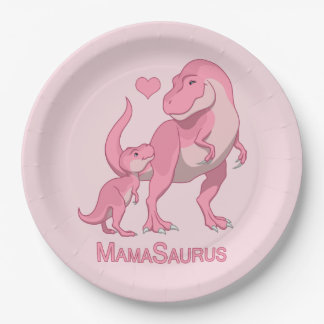 MamaSaurus T-Rex and Baby Girl Dinosaurs Paper Plates