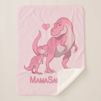 MamaSaurus T-Rex and Baby Girl Dinosaurs Sherpa Blanket