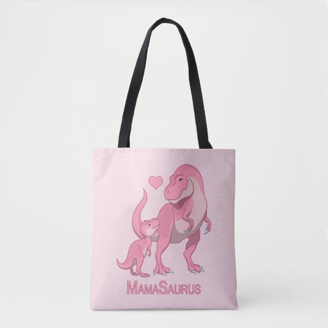 MamaSaurus T-Rex and Baby Girl Dinosaurs Tote Bag (Front)
