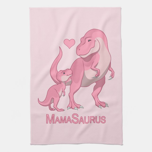 MamaSaurus T-Rex and Baby Girl Dinosaurs Towel (Vertical)