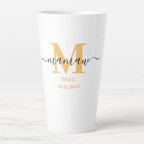 Mamaw Elegant Script Monogram Sunny Yellow  Latte Mug