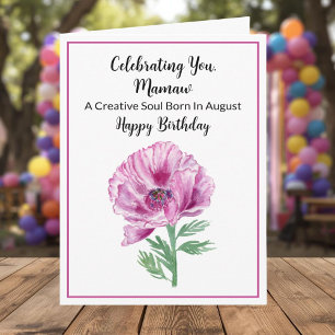 Mamaw Happy August Birthday Purple Poppy Card