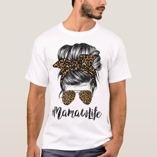 Mamaw Life Hair Bandana Glasses Leopard Print Moth T_Shirt