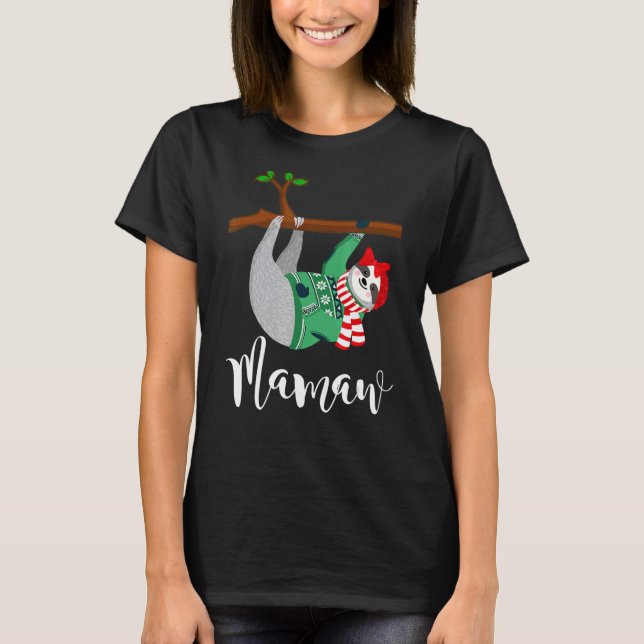 Mamaw Sloth Santa Hat  Christmas Pajama Family T-Shirt (Front)