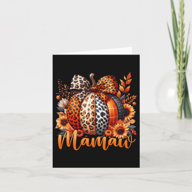 Mamaw Thanksgiving Leopard Pumpkin Sunflower Coque Card (Front)