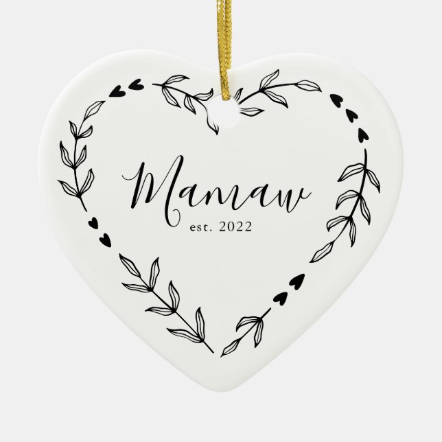 Mamaw Year Est. Christmas Ceramic Ornament (Front)