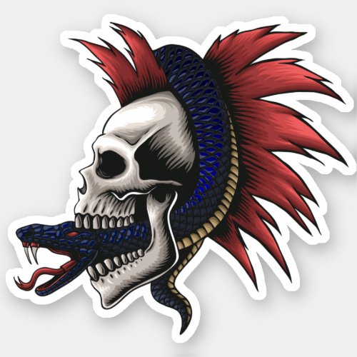 Mamba Venomous Snake Skull Red Mohawk Sticker