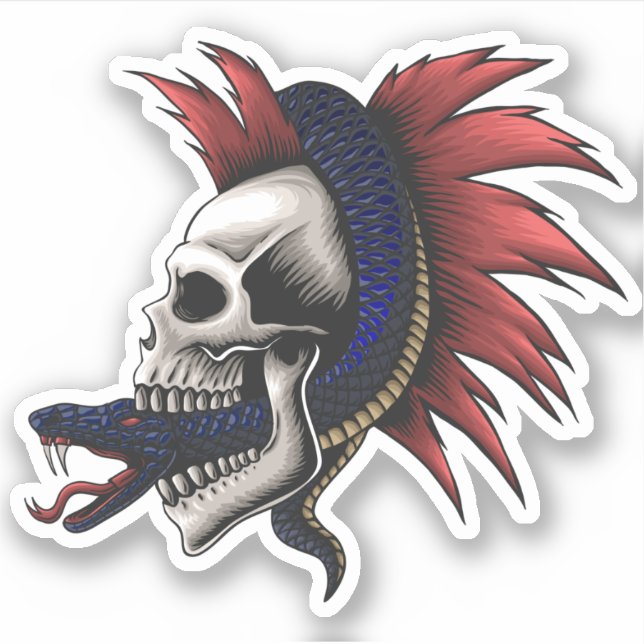 Mamba Venomous Snake Skull Red Mohawk Sticker (Front)