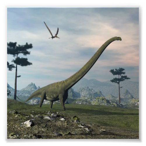 Mamenchisaurus dinosaur walk _3D render Photo Print