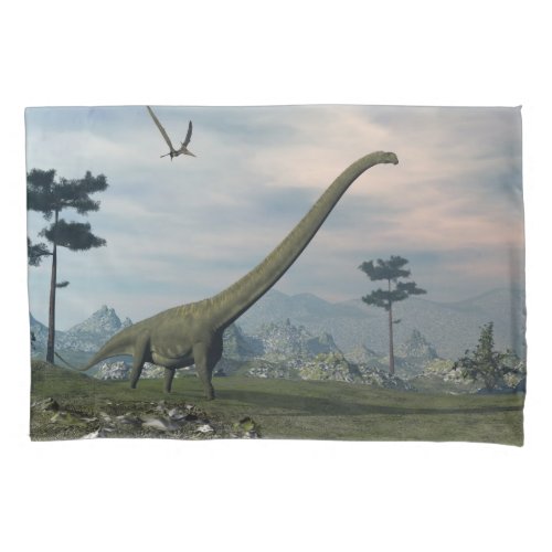 Mamenchisaurus dinosaur walk _3D render Pillow Case