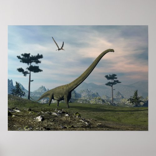Mamenchisaurus dinosaur walk _3D render Poster