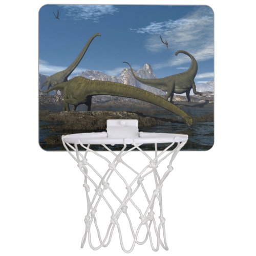 Mamenchisaurus dinosaurs herd _ 3D render Mini Basketball Hoop
