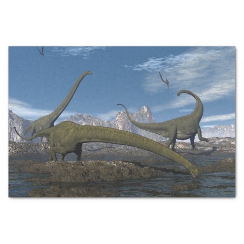 Mamenchisaurus dinosaurs herd _ 3D render Tissue Paper