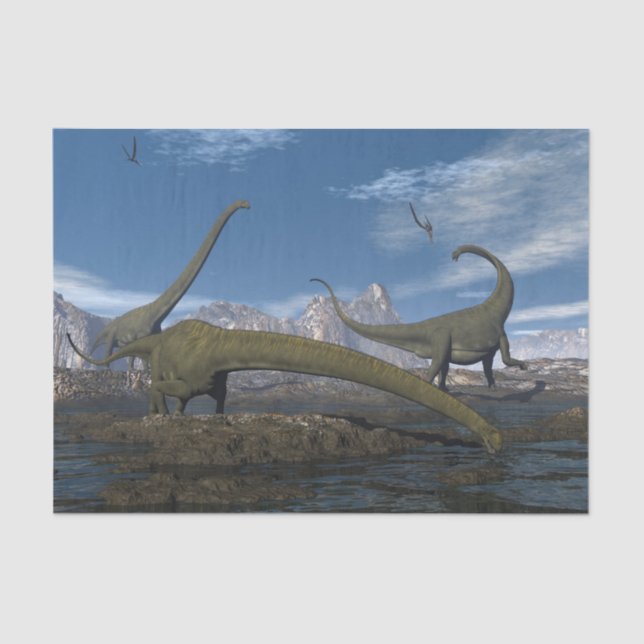 Mamenchisaurus dinosaurs herd - 3D render Tissue Paper (Front)